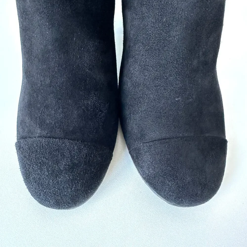 CHANEL Black Suede Gold Logo Chelsea Heel Ankle Boots IT 39.5 - Picture 7 of 16